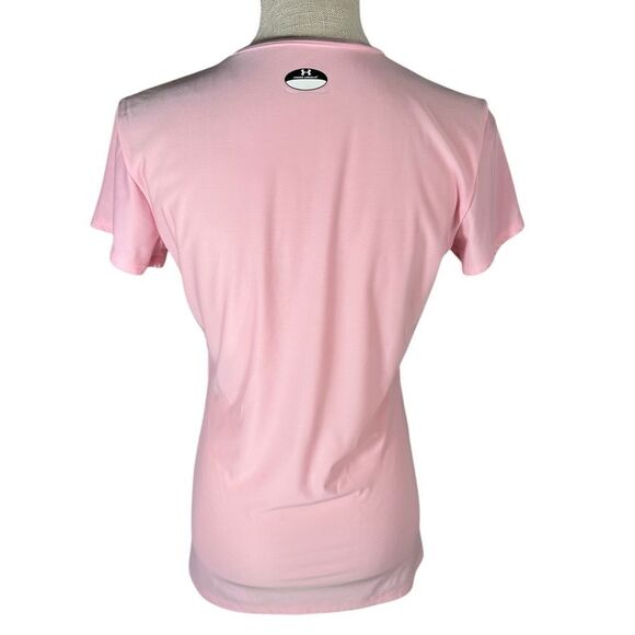 Under Armour Heat Gear Pink V Neck Fitted Compression Short Sleeve Tee Top - Picture 3 of 6